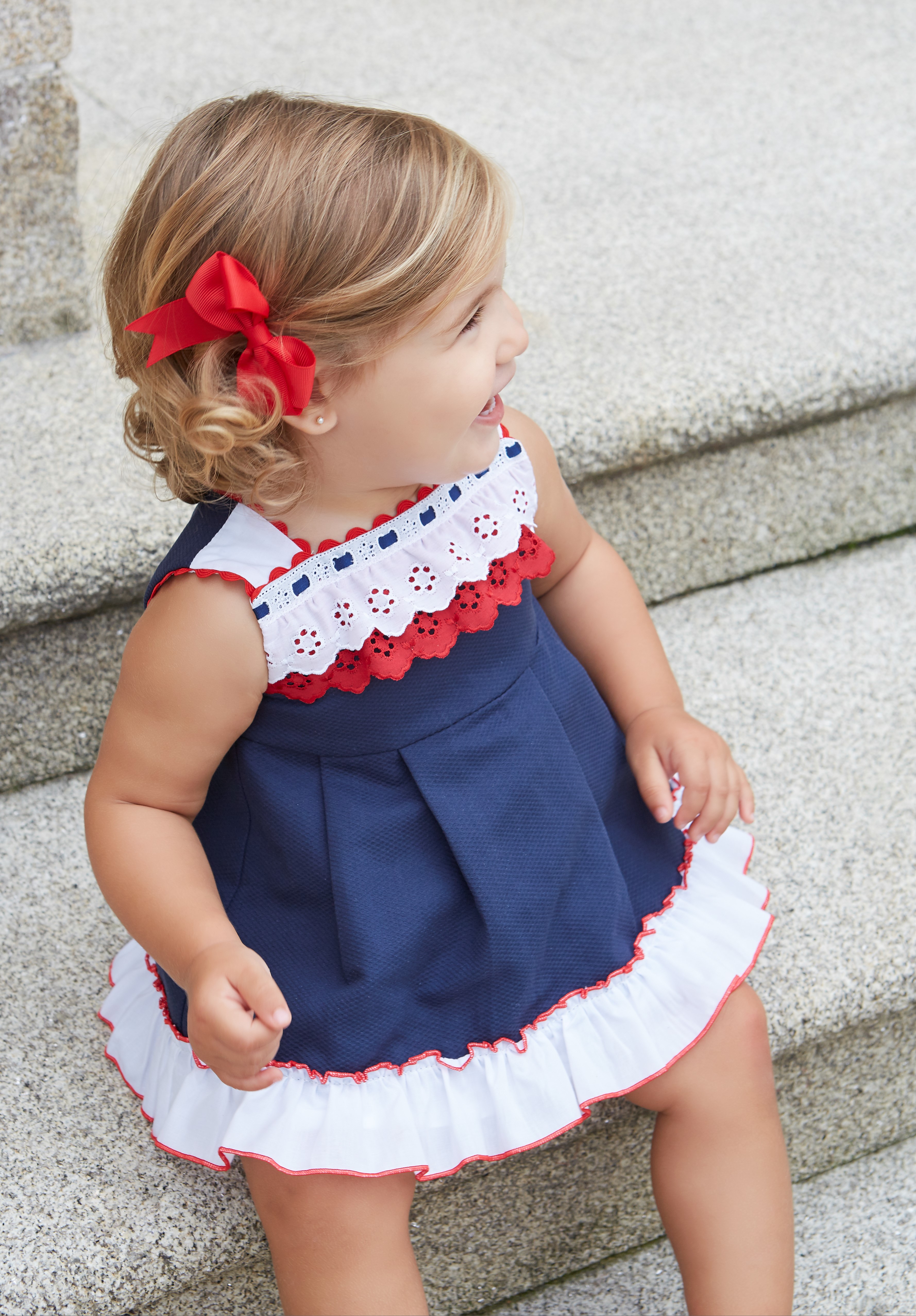 Inmundo Zanahoria Infantil Vestido bebé tirantes marino detalles blanco y rojo - Miranda Textil