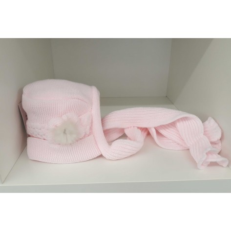 Capota rosa bufanda incorporada pompón