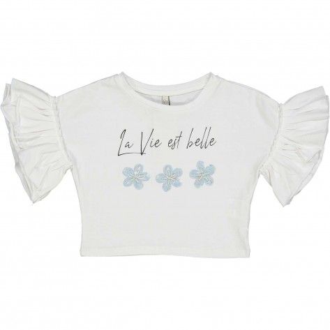 Camiseta belle flor celeste