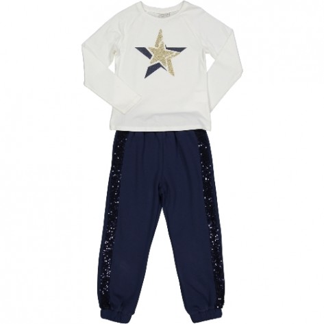 Conjunto pantalón chándal + camiseta estrella azul lentejuelas