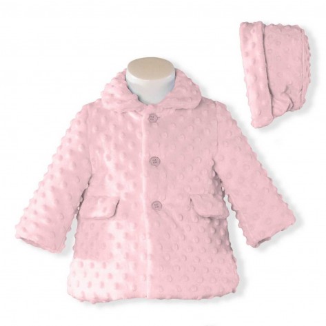 Abrigo rosa efecto relieve + capota