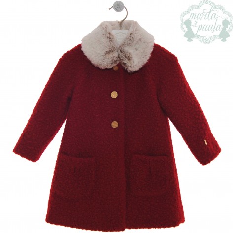 Abrigo rojo lana rizada cuello pelo