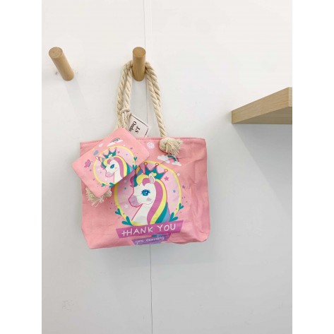 Bolso unicornio rosa + monedero