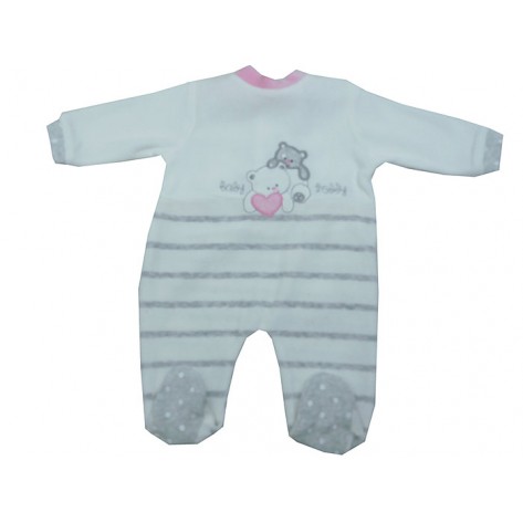 Pijama terciopelo bebé blanco, gris y rosa ositos