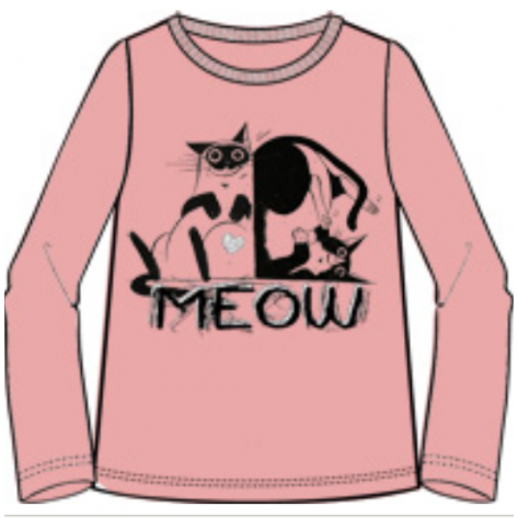 Camiseta manga larga rosa gato negro