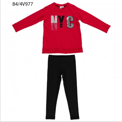 Conjunto leggins y sudadera rojo y negro NYC