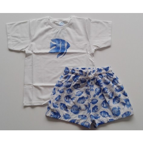 Conjunto baño peces camiseta y boxer tela
