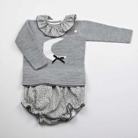 Conjunto niña suéter + braguita luna gris (sin cuello)
