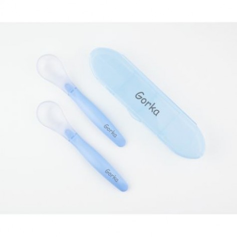 Set 2 cucharas silicona  con estuche personalizados azul + 4M