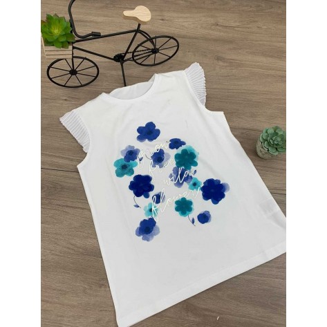 Camiseta blanca flores azules