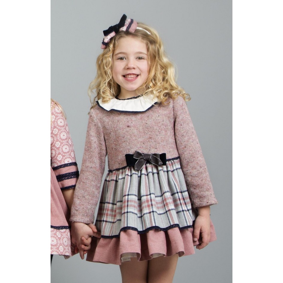 Vestido infantil combinado cuadros y - Textil