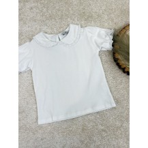 Camiseta algodón cuello puntilla blanco
