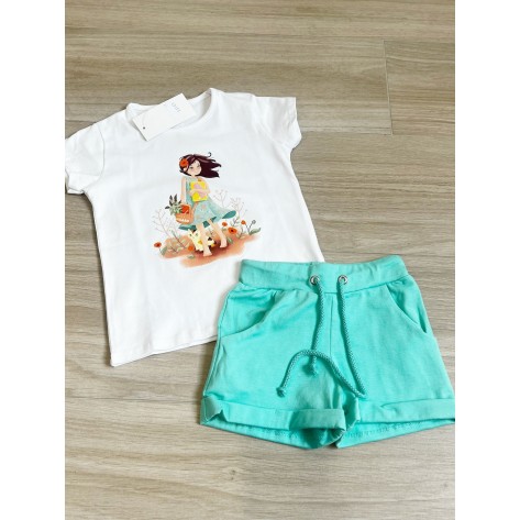 Conjunto verde agua niña libros