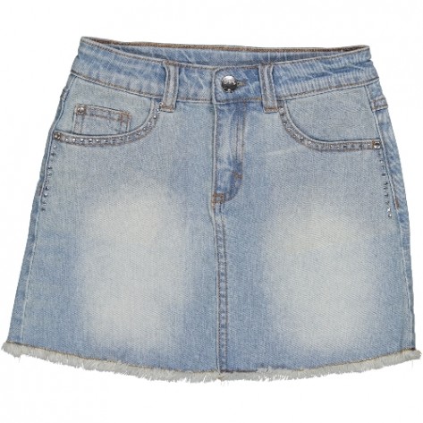 Falda denim desflecada tachuelas