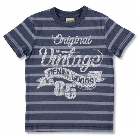 Blue and gray striped short sleeve t-shirt