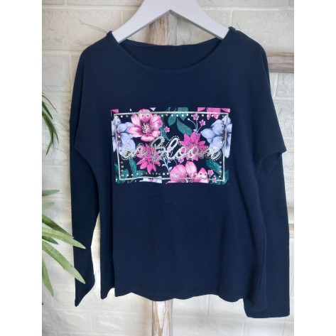 Camiseta manga larga marino con flores 