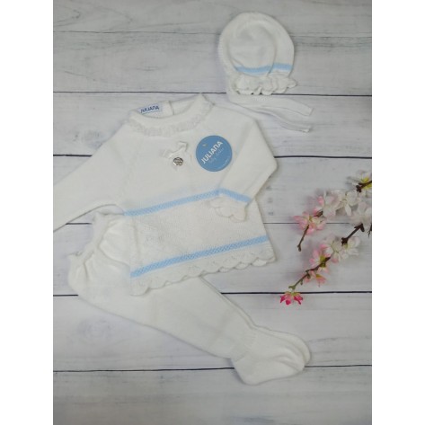 Conjunto tres piezas rombos vastas blanco y celeste
