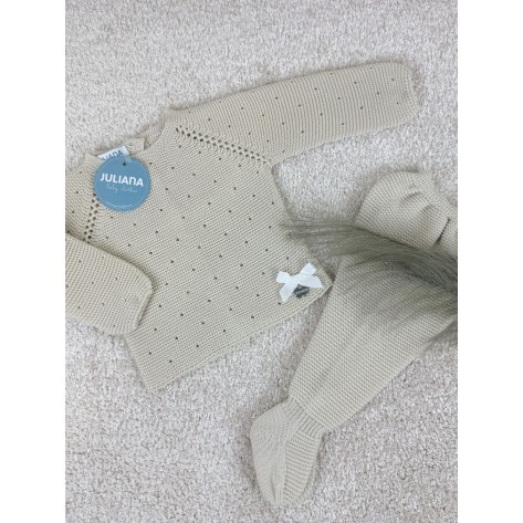 Conjunto lin calado lazo crema
