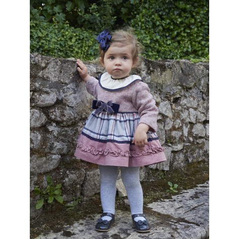 Baby dress combined pink and navy blue
