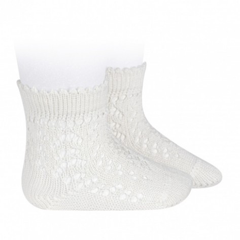 Calcetines de algodón perlé calados nata
