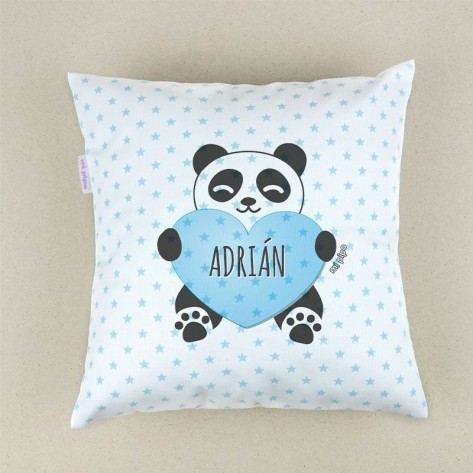 Cojín cuadrado piqué panda azul