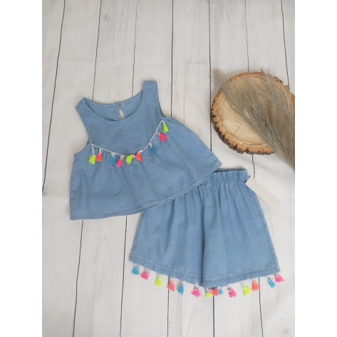 Conjunto denim flecos