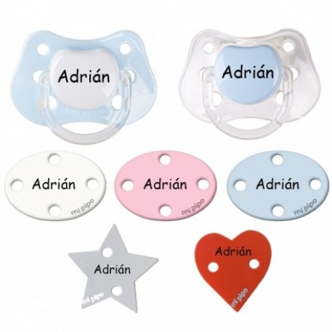 Pack 2 classic pacifiers + personalized brooch