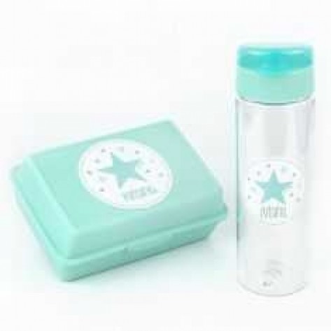 Pack Botella 600ml + Cajita Porta Alimentos Estrella Menta personalizadas
