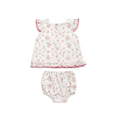 Conjunto tela florecitas fresa