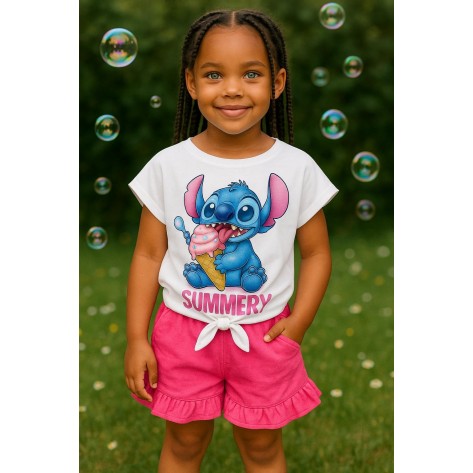 Conjunto Stitch summer helado fucsia 