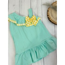 Vestido asimétrico verde agua vichy amarillo