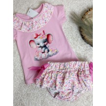 Conjunto elefante rosa flores
