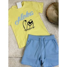 Conjunto aloha amarillo y azul