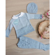 Conjunto rayado bolsillo cielo y blanco