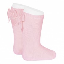 Calcetines altos punto bobo con lazo rosa