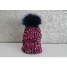 Pink and purple cap with hair pompon