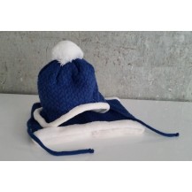 Blue cowboy hat with lining and white pompon and collar