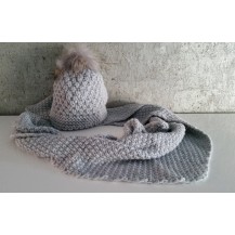 Light gray pompon hair cap and scarf