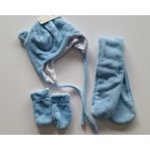 Cap + scarf + mittens velvet blue