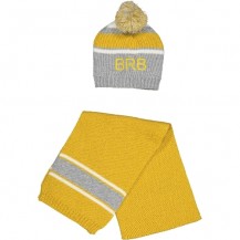 Conjunto gorro+bufanda mostaza y gris