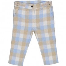 Pantalón cuadros celeste y beige