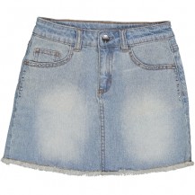 Falda denim desflecada tachuelas