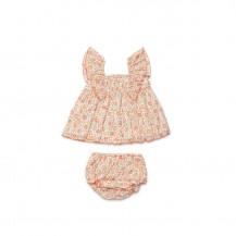 Conjunto braga tela flores rosa empolvado