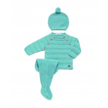 Conjunto tres piezas rayado lines botones azul nube