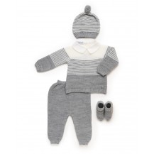Conjunto rayado dos colores 4 piezas gris