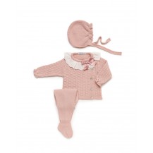 Conjunto tres piezas todo trencitas rosa empolvado