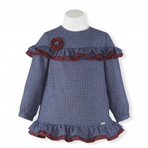 Vestido vichy marino y granate  volante