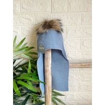 Bufanda con gorro pompón unido pelo cielo