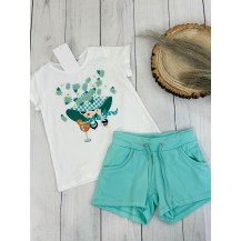 Conjunto gorro margaritas verde agua