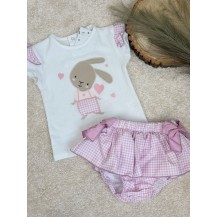Conjunto conejito vichy rosa
